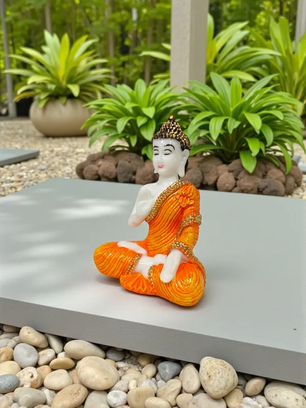 ORANGE_Fiber_Poly_Resin_Premium_NAMSKAR_Buddha_Idol