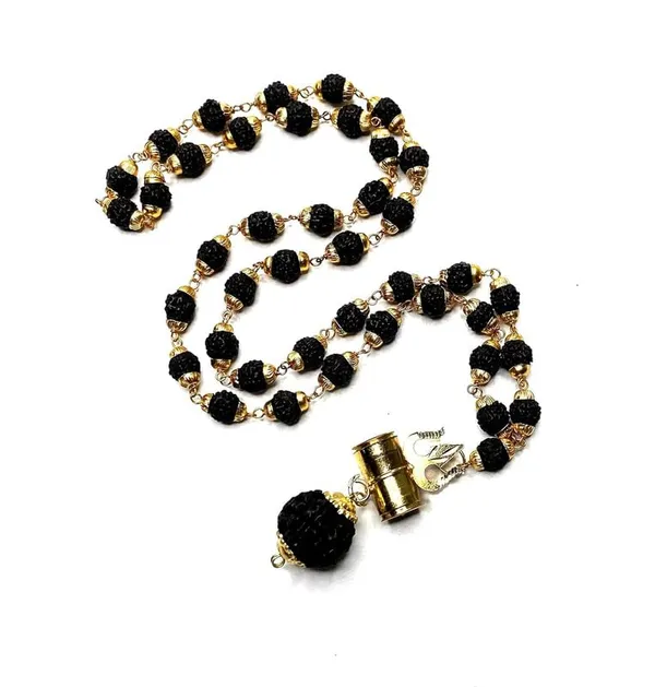 Gold_Cap_Trishul_Damru_Pendant_With_Black_Rudraksha_Mala_|_Spiritual_Necklace_For_Men_And_Women_|_Mahadev_Shiv_Locket_With_Rudraksha_Beads_For_Daily_Puja_And_Meditation