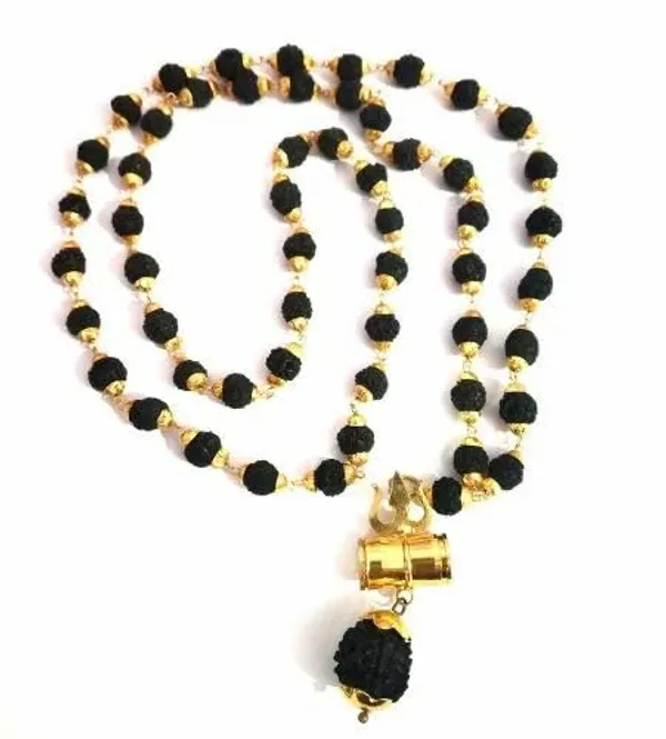Gold_Cap_Trishul_Damru_Pendant_With_Black_Rudraksha_Mala_|_Spiritual_Necklace_For_Men_And_Women_|_Mahadev_Shiv_Locket_With_Rudraksha_Beads_For_Daily_Puja_And_Meditation