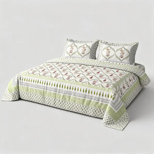 Green_And_White_100%_Cotton_King_Size_Bedsheet_For_Bedroom