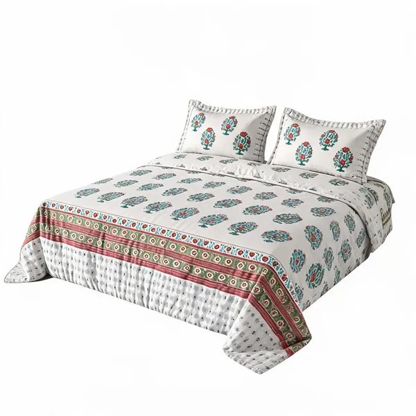 Green_And_White_100%_Cotton_King_Size_Bedsheet_For_Bedroom
