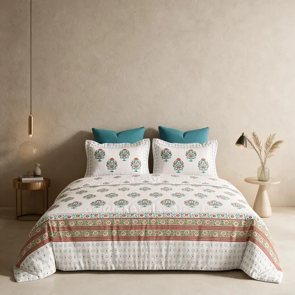 Green_And_White_100%_Cotton_King_Size_Bedsheet_For_Bedroom