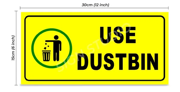 Yellow_Use_Dustbin_Foam_Sign_Board_For_Cleanliness_Awareness_Waterproof_&_Durable_With_Adhesive_Back_For_Wall_Or_Gate_(Pack_Of_2)