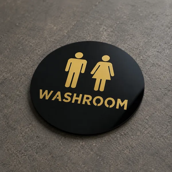 Washroom_Washroom_Sign_Golden_Black_Round_Acrylic_Self-Adhesive_6_Inch_Door/Wall_Sticker_For_Office,_Store,_Hotel,_Cafe,_Restaurant,_Business_&_Shop_Use