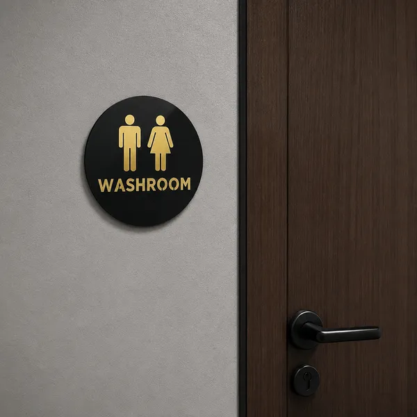 Washroom_Washroom_Sign_Golden_Black_Round_Acrylic_Self-Adhesive_6_Inch_Door/Wall_Sticker_For_Office,_Store,_Hotel,_Cafe,_Restaurant,_Business_&_Shop_Use