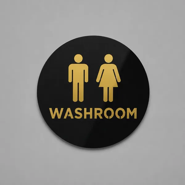 Washroom_Washroom_Sign_Golden_Black_Round_Acrylic_Self-Adhesive_6_Inch_Door/Wall_Sticker_For_Office,_Store,_Hotel,_Cafe,_Restaurant,_Business_&_Shop_Use