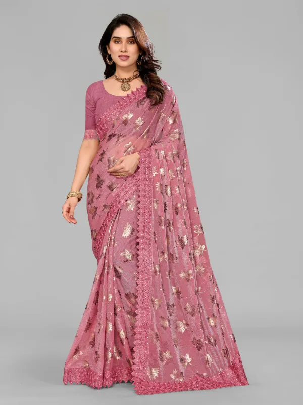 Foil_Work_Saree_in_Rich_Zari_Fabric_with_Intricate_Chemical_Lace