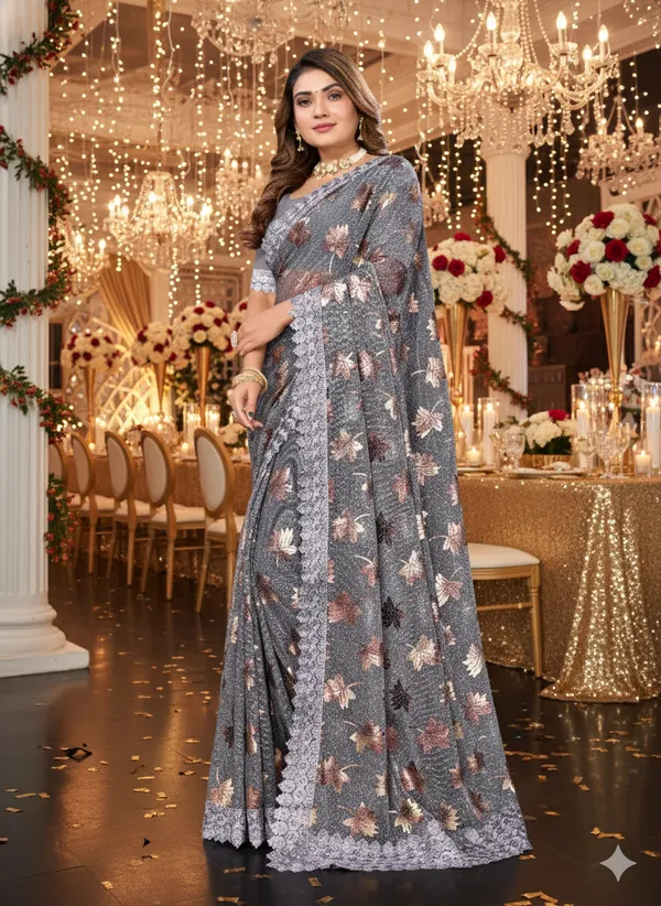 Foil_Work_Saree_in_Rich_Zari_Fabric_with_Intricate_Chemical_Lace