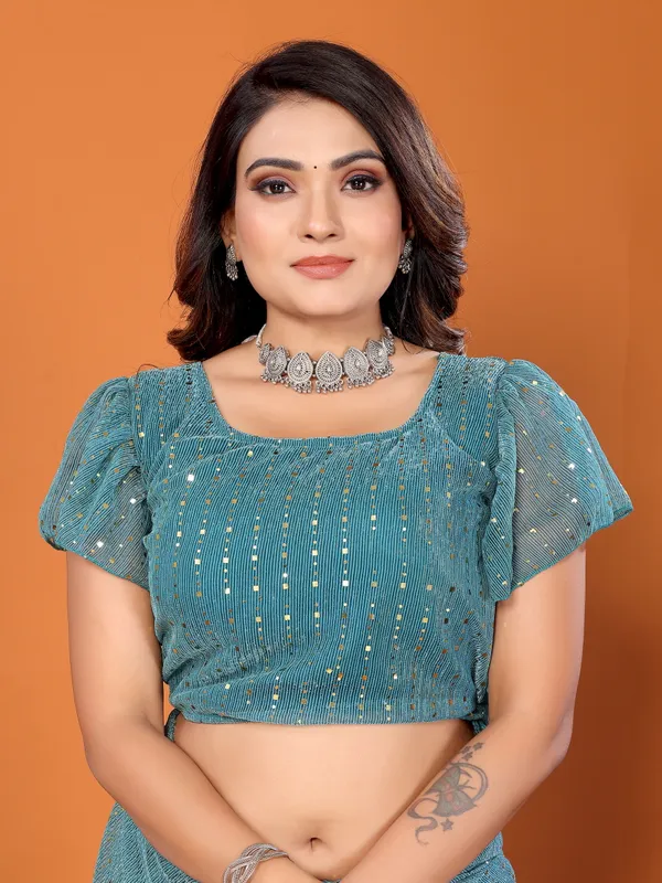 Two-Tone_Ruffle_Saree_in_Portrait_Moonlight_Fabric_with_Mirror_Work_&_Crush_Detail