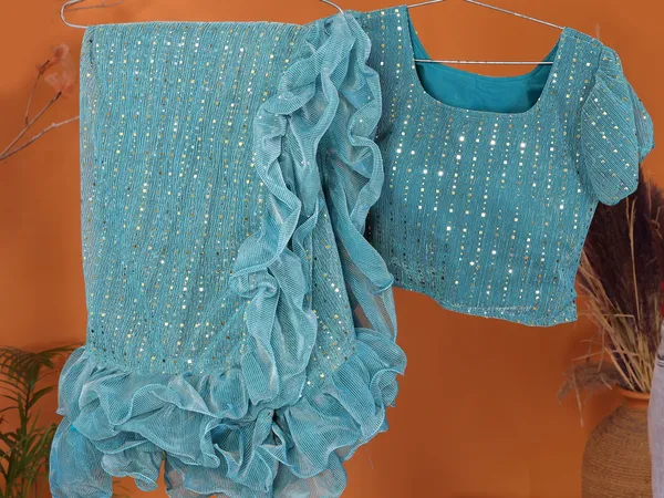 Two-Tone_Ruffle_Saree_in_Portrait_Moonlight_Fabric_with_Mirror_Work_&_Crush_Detail