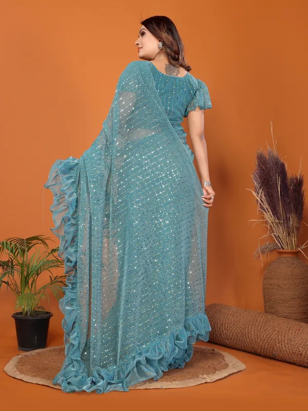 Two-Tone_Ruffle_Saree_in_Portrait_Moonlight_Fabric_with_Mirror_Work_&_Crush_Detail