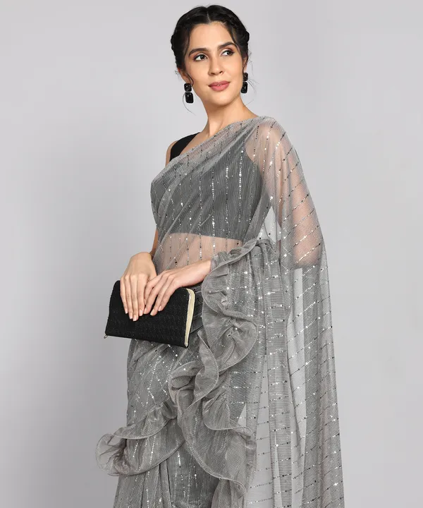 Starlight_Ruffle:_Chic_Saree_in_Moonlight_Crush_Weave