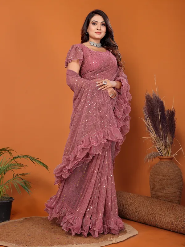 Two-Tone_Ruffle_Saree_in_Portrait_Moonlight_Fabric_with_Mirror_Work_&_Crush_Detail
