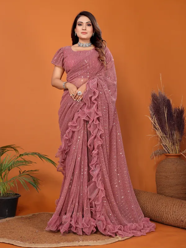 Two-Tone_Ruffle_Saree_in_Portrait_Moonlight_Fabric_with_Mirror_Work_&_Crush_Detail
