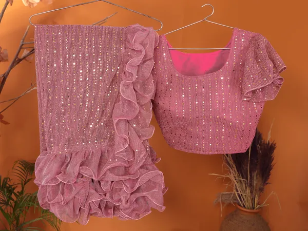 Two-Tone_Ruffle_Saree_in_Portrait_Moonlight_Fabric_with_Mirror_Work_&_Crush_Detail