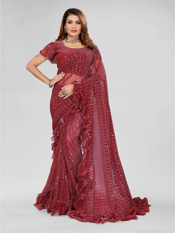 Two-Tone_Ruffle_Saree_in_Portrait_Moonlight_Fabric_with_Mirror_Work_&_Crush_Detail