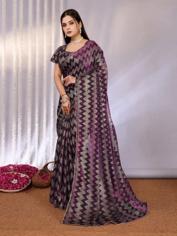 Metallic_Two-Tone_Fabric_Saree_with_Stitched_Blouse