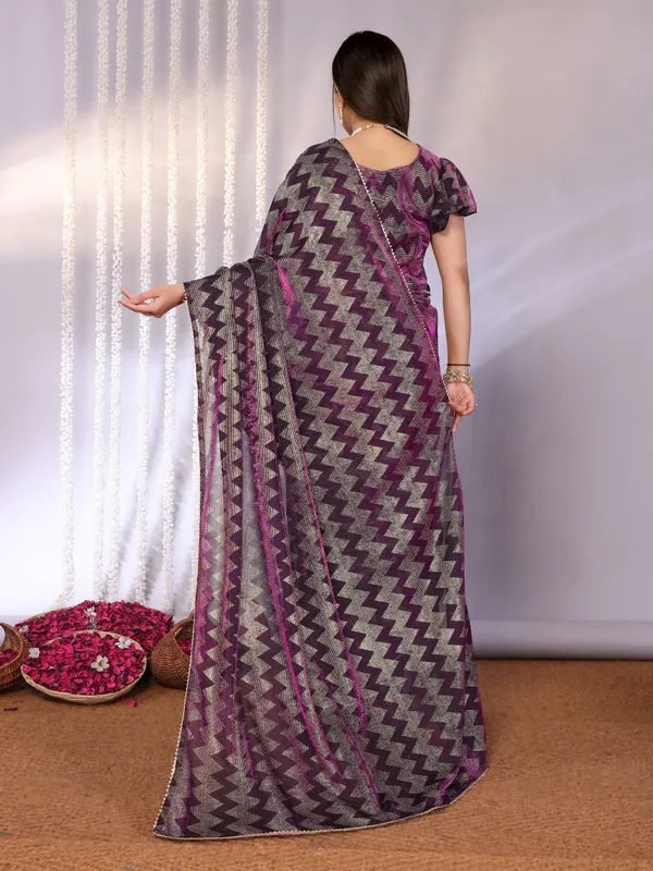 Metallic_Two-Tone_Fabric_Saree_with_Stitched_Blouse