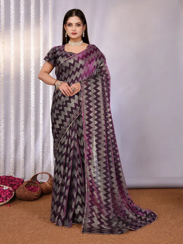 Metallic_Two-Tone_Fabric_Saree_with_Stitched_Blouse
