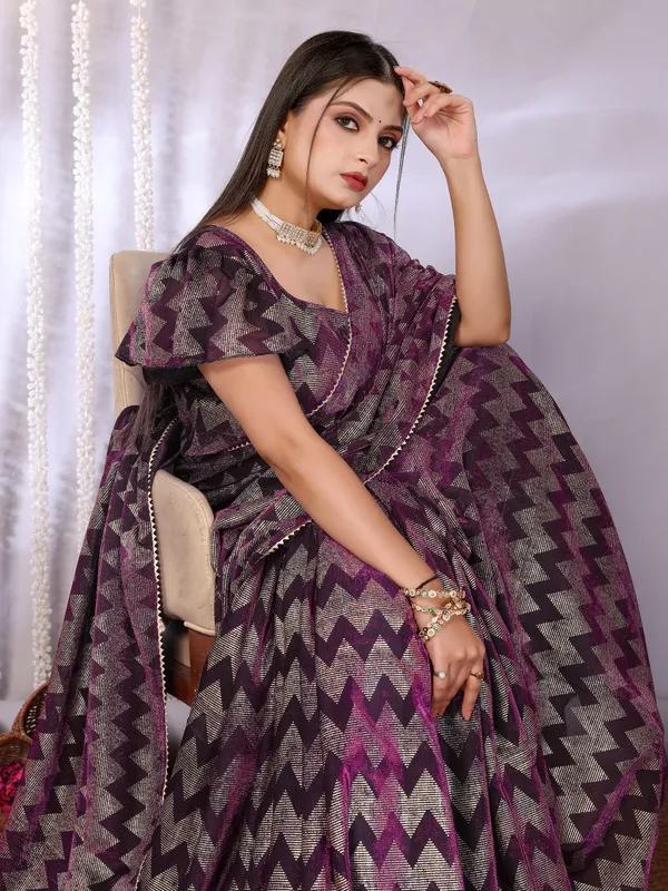 Metallic_Two-Tone_Fabric_Saree_with_Stitched_Blouse