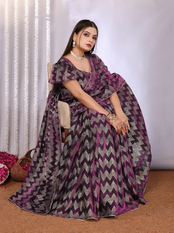 Metallic_Two-Tone_Fabric_Saree_with_Stitched_Blouse