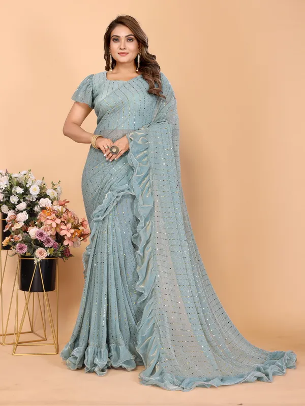 Two-Tone_Ruffle_Saree_in_Portrait_Moonlight_Fabric_with_Mirror_Work_&_Crush_Detail