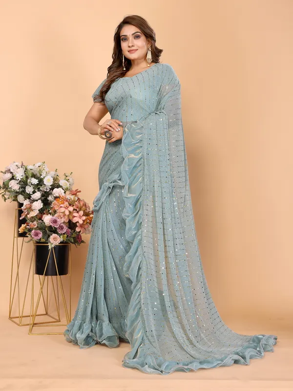 Two-Tone_Ruffle_Saree_in_Portrait_Moonlight_Fabric_with_Mirror_Work_&_Crush_Detail