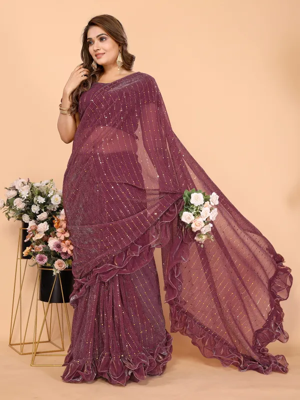 Two-Tone_Ruffle_Saree_in_Portrait_Moonlight_Fabric_with_Mirror_Work_&_Crush_Detail