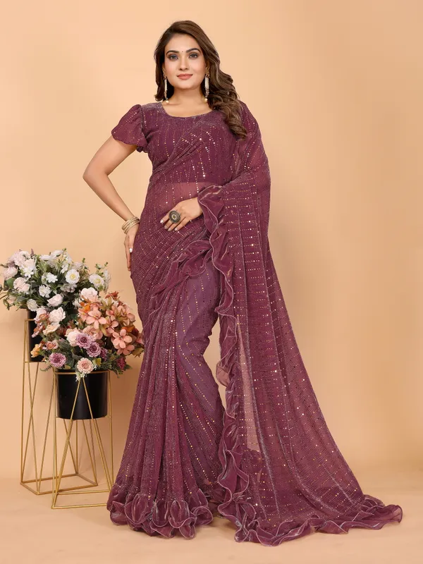 Two-Tone_Ruffle_Saree_in_Portrait_Moonlight_Fabric_with_Mirror_Work_&_Crush_Detail