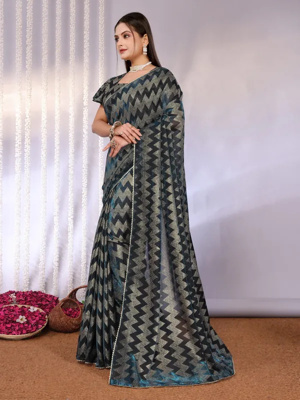 Metallic_Two-Tone_Fabric_Saree_with_Stitched_Blouse
