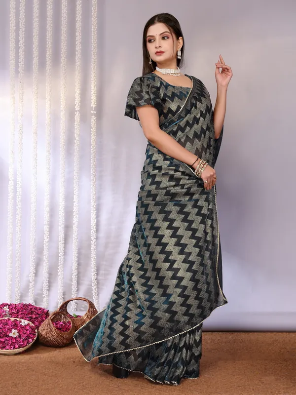 Metallic_Two-Tone_Fabric_Saree_with_Stitched_Blouse