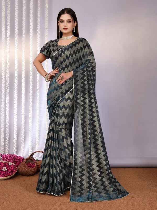 Metallic_Two-Tone_Fabric_Saree_with_Stitched_Blouse