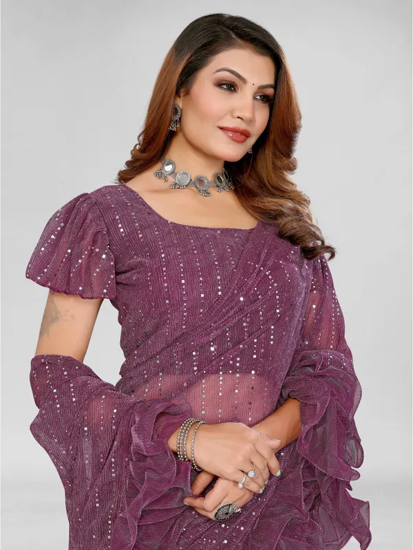 Two-Tone_Ruffle_Saree_in_Portrait_Moonlight_Fabric_with_Mirror_Work_&_Crush_Detail