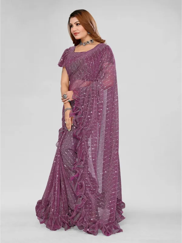 Two-Tone_Ruffle_Saree_in_Portrait_Moonlight_Fabric_with_Mirror_Work_&_Crush_Detail