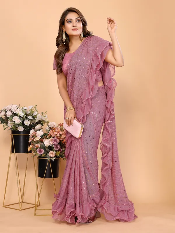 Two-Tone_Ruffle_Saree_in_Portrait_Moonlight_Fabric_with_Mirror_Work_&_Crush_Detail