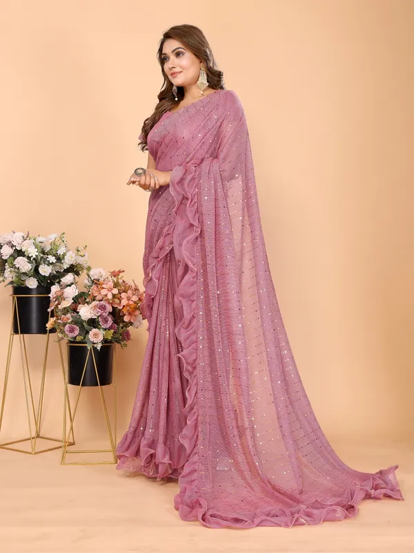 Two-Tone_Ruffle_Saree_in_Portrait_Moonlight_Fabric_with_Mirror_Work_&_Crush_Detail
