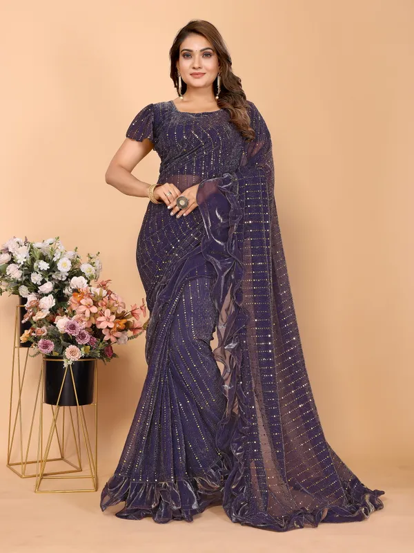 Two-Tone_Ruffle_Saree_in_Portrait_Moonlight_Fabric_with_Mirror_Work_&_Crush_Detail