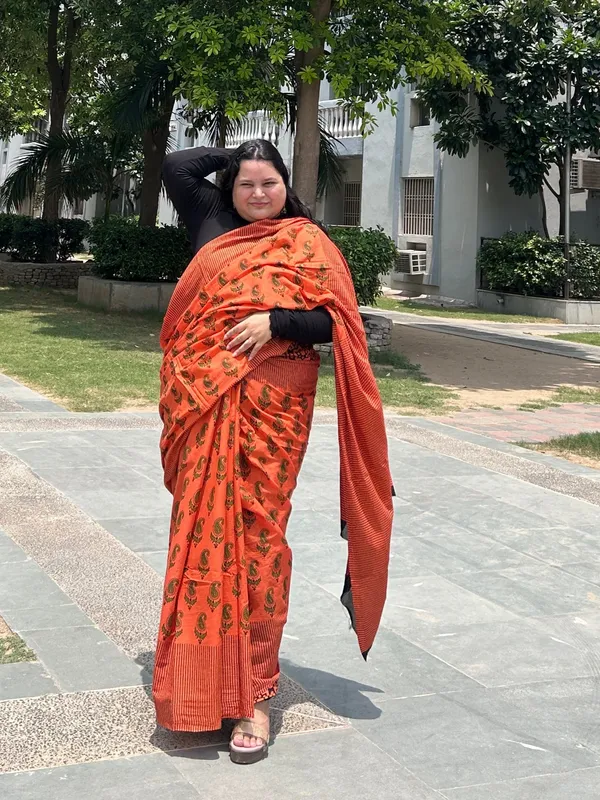 Orange_Cotton_Printed_Saree_With_Blouse_Piece_For_Women_&_Girls