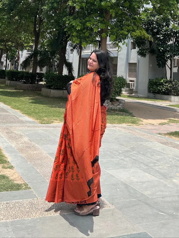 Orange_Cotton_Printed_Saree_With_Blouse_Piece_For_Women_&_Girls