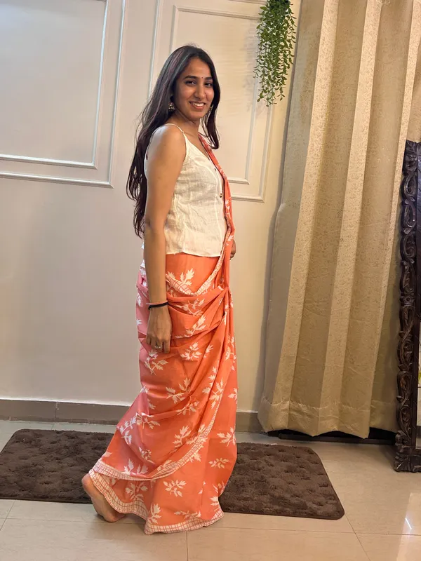 Peach_Cotton_Printed_Saree_With_Blouse_Piece_For_Women_&_Girls