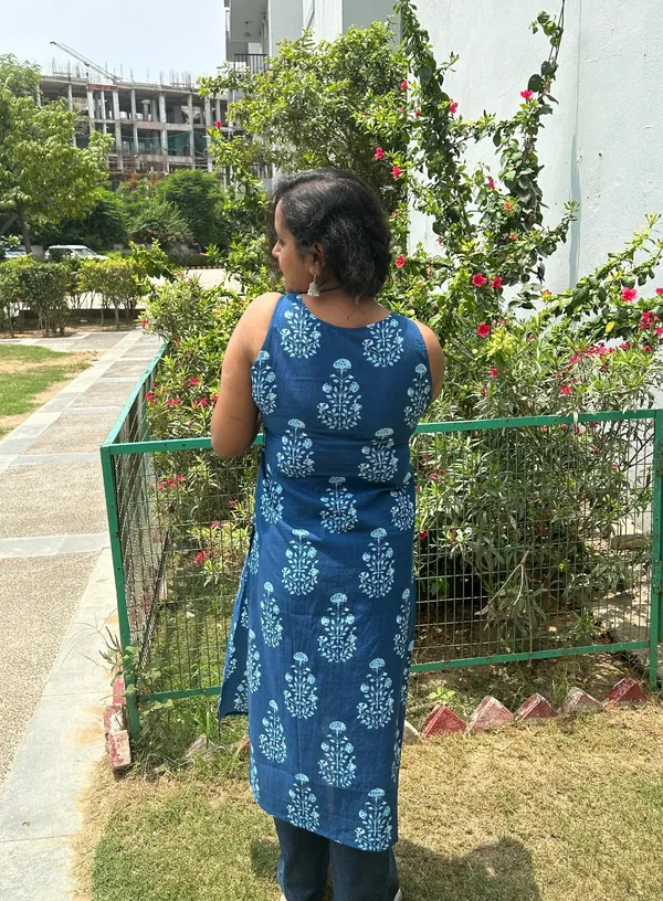 Navyblue_Cotton_Printed_Kurta_Set_For_Women_&_Girls
