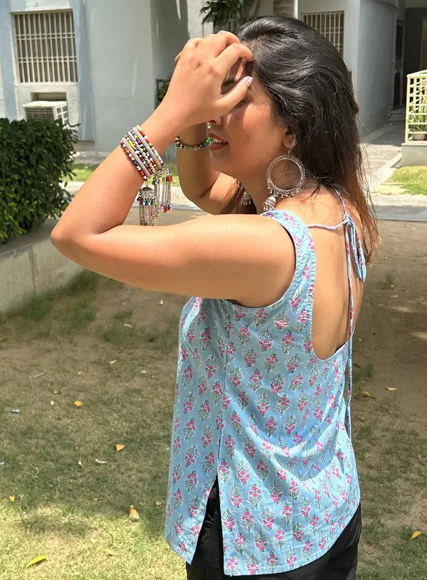 Sky_Blue_Cotton_Printed_Short_Kurti_With_Dori_For_Women_&_Girls