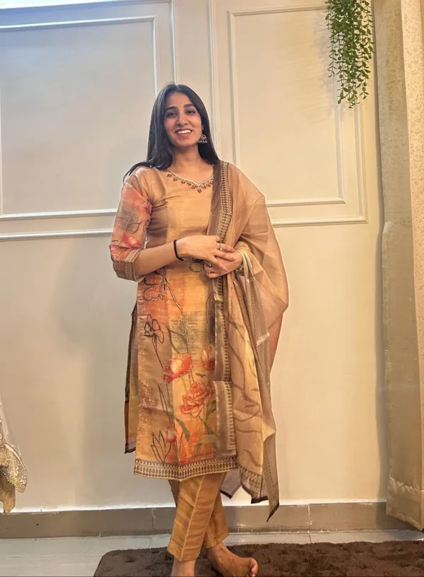 Golden_Chanderi_Printed_Embroidered_Suit_Set_With_Printed_Dupatta_For_Women_&_Girls