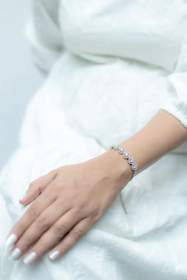 White_18Kt_Plating_Round_Cubic_Zirconia_Diamond_Tennis_Bracelet_For_Women