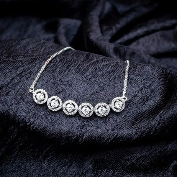 White_18Kt_Plating_Round_Cubic_Zirconia_Diamond_Tennis_Bracelet_For_Women