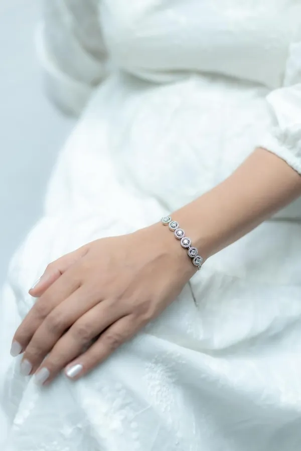 White_18Kt_Plating_Round_Cubic_Zirconia_Diamond_Tennis_Bracelet_For_Women
