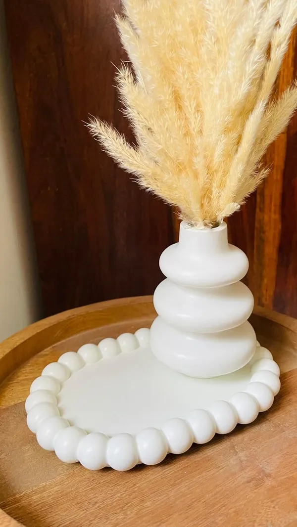 White_Concrete_Boho_Vase_Combo_Offer_|_Jewellery/Makeup/Table_Organizer_I_Home_Decor_Set_I_(Includes_Oval_Bubble_Tray,_Boho_Vase,_Naturally_Dried_Pampas_Grass)