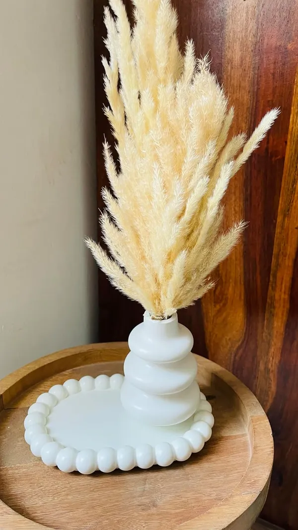 White_Concrete_Boho_Vase_Combo_Offer_|_Jewellery/Makeup/Table_Organizer_I_Home_Decor_Set_I_(Includes_Oval_Bubble_Tray,_Boho_Vase,_Naturally_Dried_Pampas_Grass)