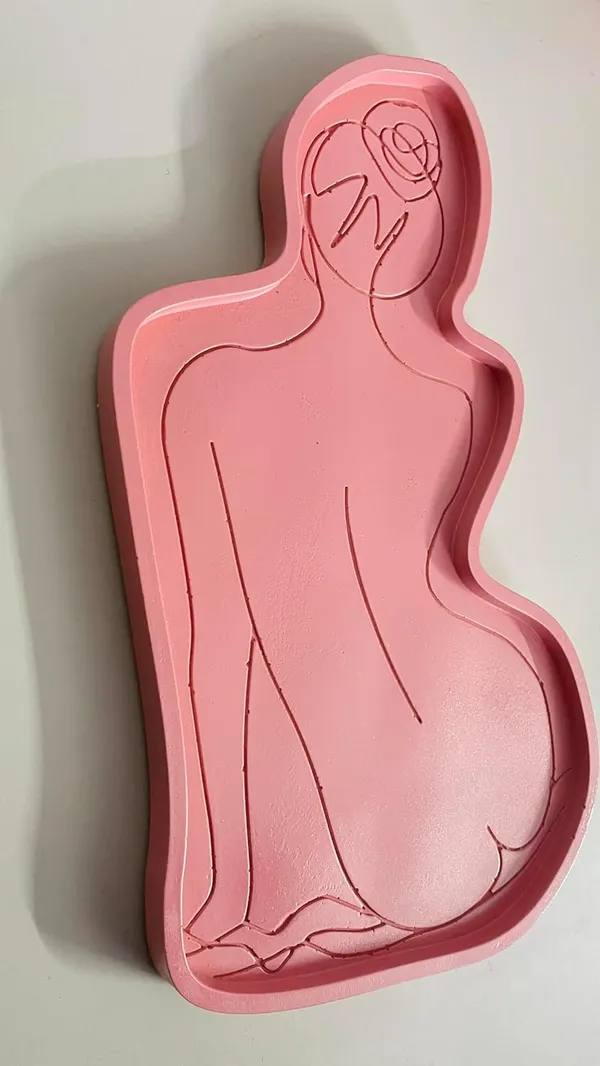 Peach_Pink_Lady_Silhouette_Trinket_Tray_|_Jewellery/Makeup/Table_Organizer_|_Home_Decor_|_Candle_Tray_|_Multipurpose_(27.7×17×1Cm)