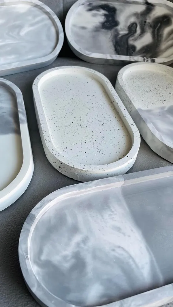 Grey_&_White_Concrete_Oval_Trinket_Tray_|_Jewellery/Makeup/Table_Organizer_|_Home_Decor_|_Candle_Tray_|_Multipurpose_(18.8×10.2×2Cm)